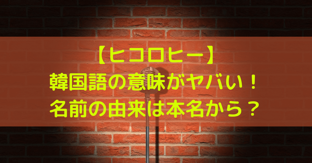 ヒコロヒー 韓国語の意味がヤバい 名前の由来は本名から あしたもなんとかなるブログ